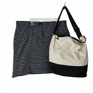 Lands' End Navy Daisy-Pattern Skort And Canvas Tote Resort Nautical